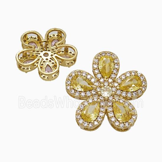 Copper Flower Pendant Pave Zirconia Yellow Crystal Glass Gold Plated
