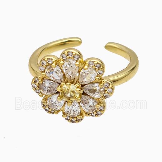 Copper Flower Rings Pave Zirconia Crystal Glass Gold Plated