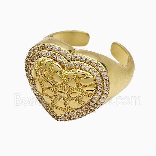 Copper Heart Rings Pave Zirconia Gold Plated