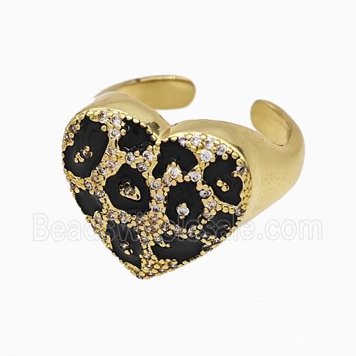 Copper Heart Rings Pave Zirconia Black Enamel Gold Plated