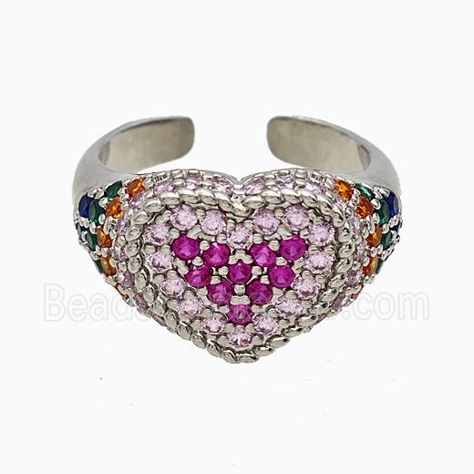 Copper Heart Rings Micropave Zirconia Platinum Plated