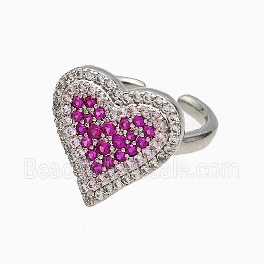 Copper Heart Rings Micropave Zirconia Platinum Plated