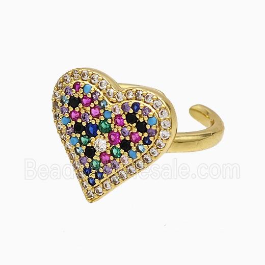 Copper Heart Rings Micropave Zirconia Gold Plated