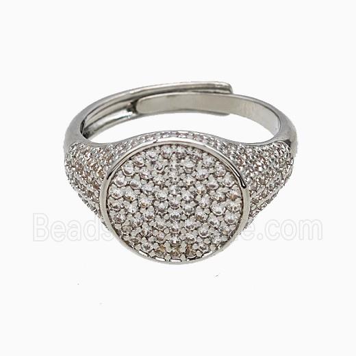 Copper Sun Rings Pave Zirconia Adjustable Platinum Plated