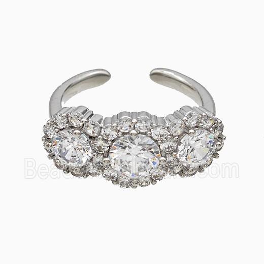 Copper Flower Rings Pave Zirconia Crystal Glass Platinum Plated