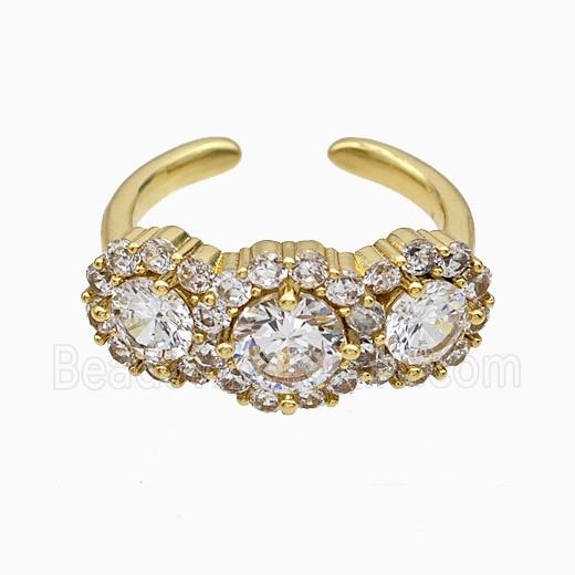 Copper Flower Rings Pave Zirconia Crystal Glass Gold Plated