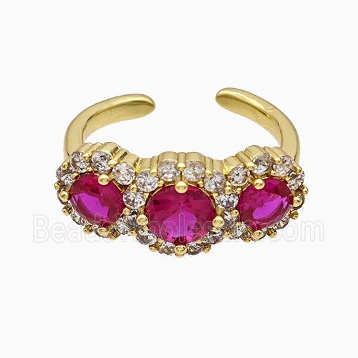 Copper Flower Rings Pave Zirconia Fuchsia Crystal Glass Gold Plated