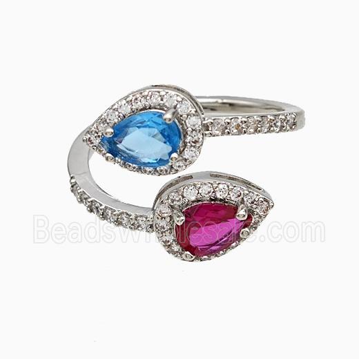 Copper Teardrop Rings Pave Zirconia Crystal Glsss Platinum Plated