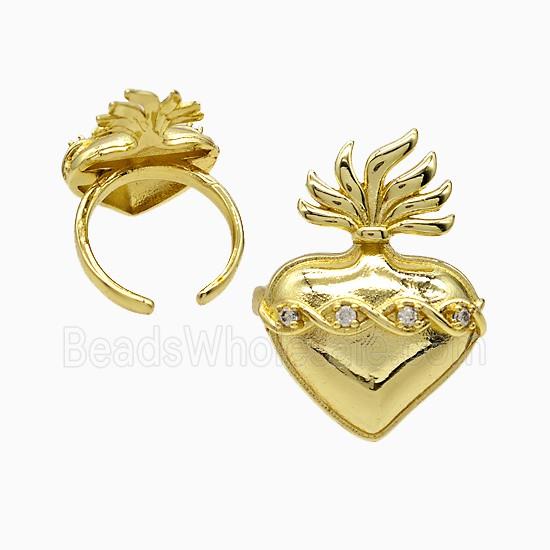 Copper Heart Rings Pave Zirconia Gold Plated