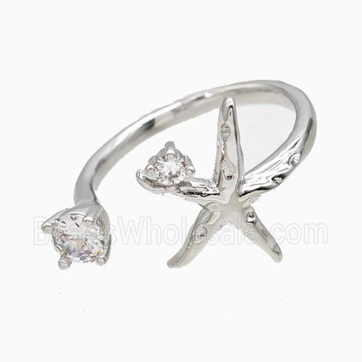 Copper Starfish Rings Pave Zirconia Platinum Plated