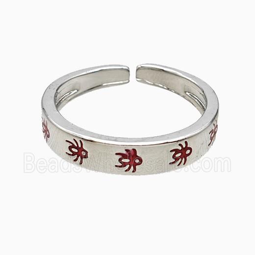 Copper Ladybug Rings Red Enamel Platinum Plated
