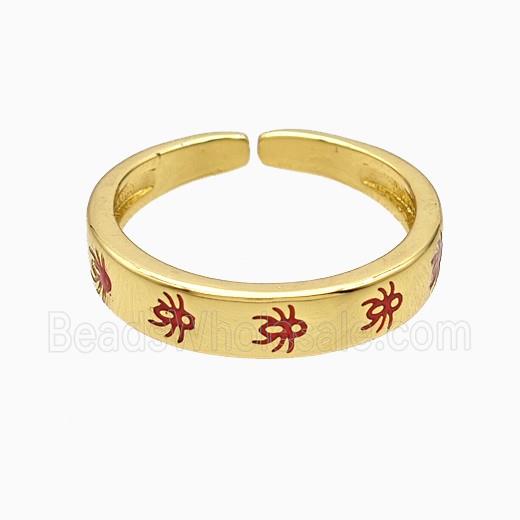 Copper Ladybug Rings Red Enamel Gold Plated