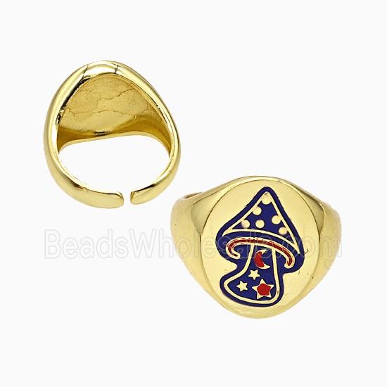 Copper Mushroom Rings Enamel Gold Plated