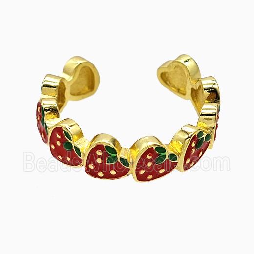 Copper Strawberry Rings Red Enamel Gold Plated