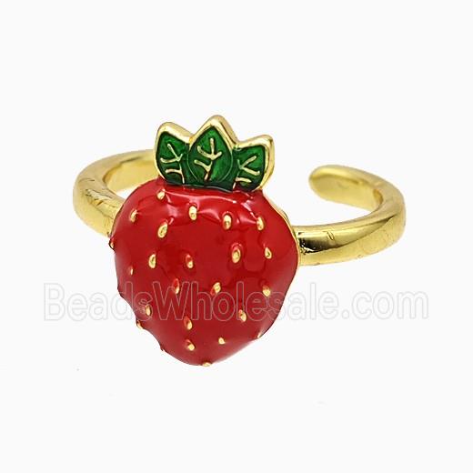 Copper Strawberry Rings Red Enamel Gold Plated