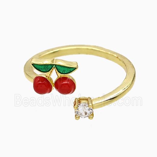 Copper Cherry Rings Red Enamel Gold Plated