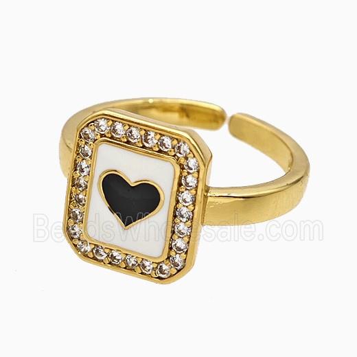 Copper Heart Rings Pave Zirconia Black Enamel Gold Plated