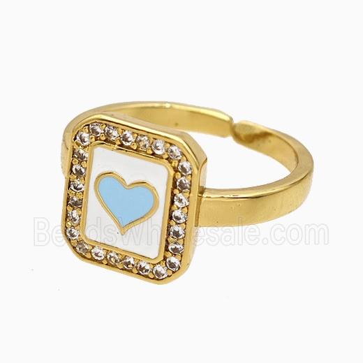 Copper Heart Rings Pave Zirconia Blue Enamel Gold Plated