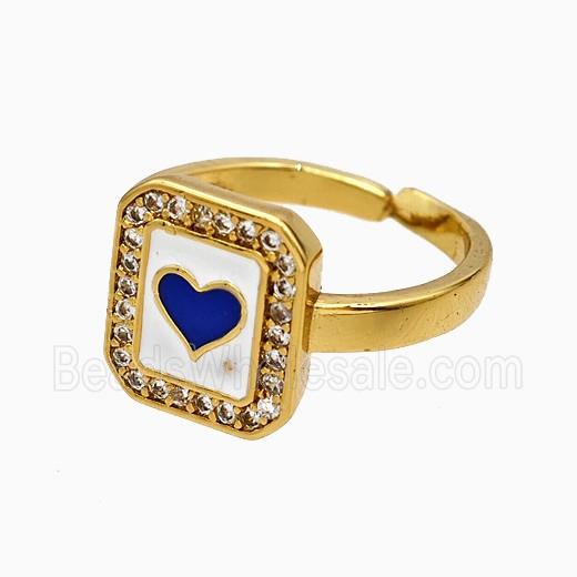 Copper Heart Rings Pave Zirconia Royalblue Enamel Gold Plated