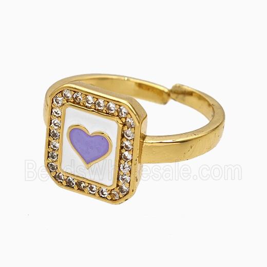 Copper Heart Rings Pave Zirconia Lavender Enamel Gold Plated