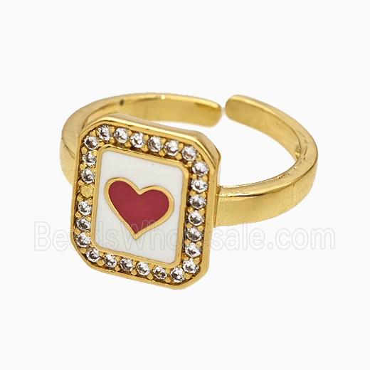 Copper Heart Rings Pave Zirconia Red Enamel Gold Plated