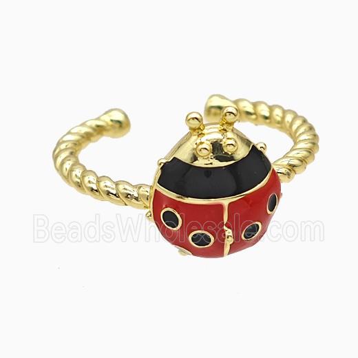 Copper Ladybug Rings Red Enamel Gold Plated