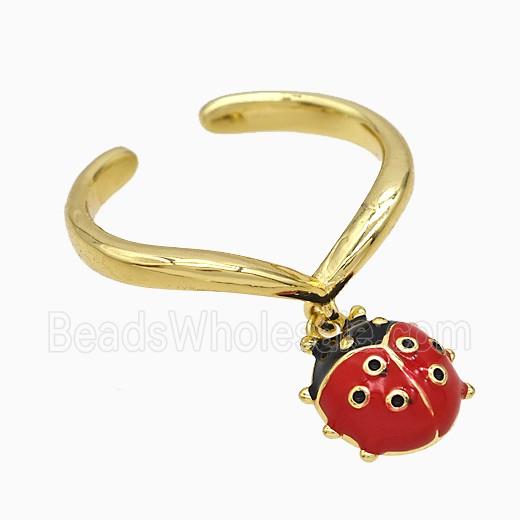 Copper Ladybug Rings Red Enamel Gold Plated