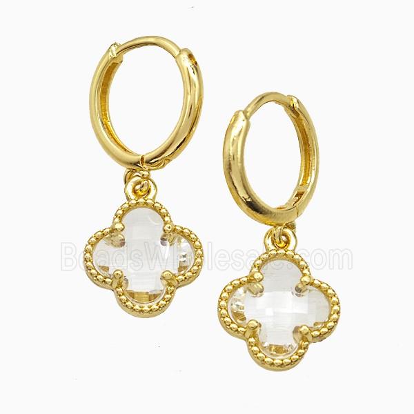 Copper Clover Hoop Earrings Pave Crystal Glass Gold Plated
