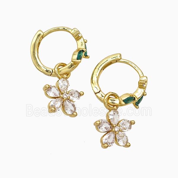 Copper Flower Hoop Earrings Pave Crystal Glass Gold Plated