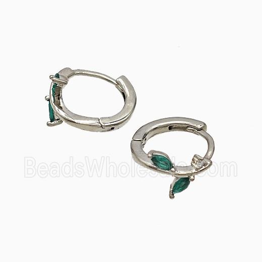 Copper Leaf Hoop Earrings Pave Crystal Glass Platinum Plated