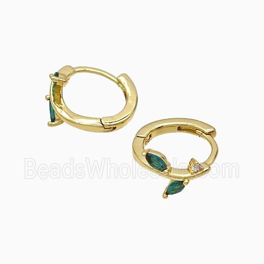 Copper Leaf Hoop Earrings Pave Crystal Glass Gold Plated