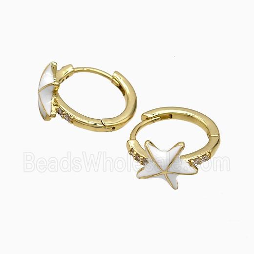 Copper Starfish Hoop Earrings White Enamel Gold Plated