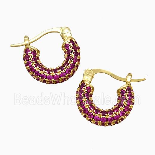 Copper Leaveback Earrings Pave Red Zirconia Gold Plated