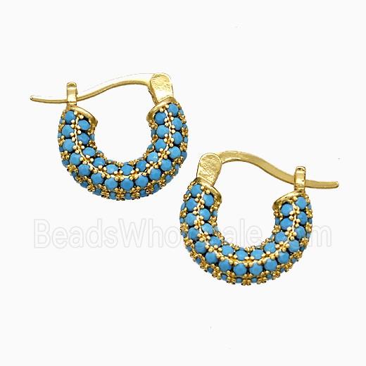 Copper Leaveback Earrings Pave Blue Zirconia Gold Plated