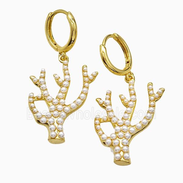 Copper Antlers Hoop Earrings Pave Pearlized Resin Gold Plated