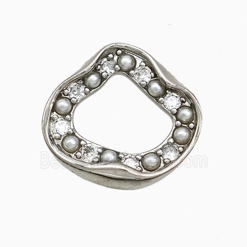 Copper Circle Pendant Pave Zirconia Pearlized Resin Platinum Plated