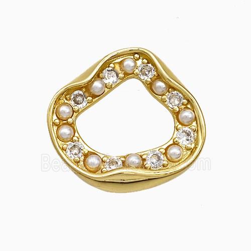 Copper Circle Pendant Pave Zirconia Pearlized Resin Gold Plated