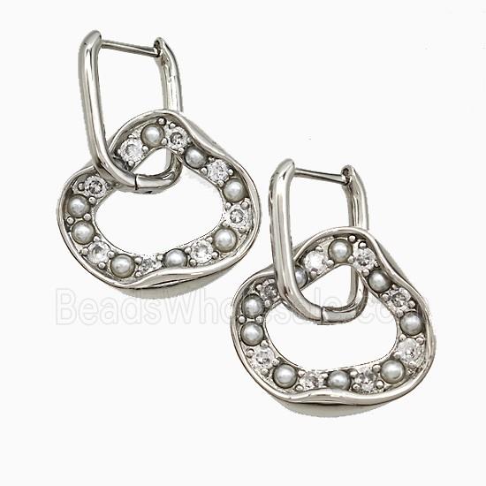 Copper Circle Latchback Earrings Pave Pearlized Resin Platinum Plated