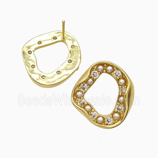 Copper Circle Stud Earrings Pave Pearlized Resin Gold Plated
