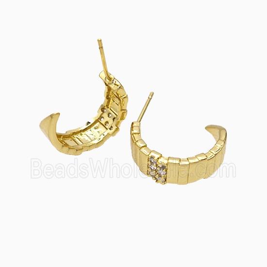 Copper Stud Earrings Pave Zirconia Gold Plated