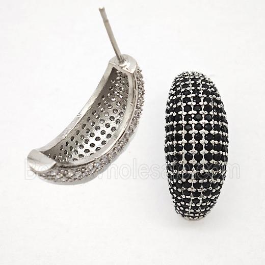 Copper Stud Earrings Micropave Black Zirconia Platinum Plated