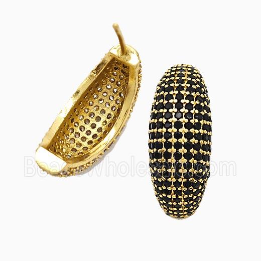 Copper Stud Earrings Micropave Black Zirconia Gold Plated