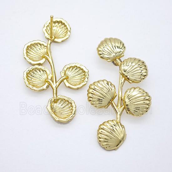 Copper Scallop Shell Stud Earrings Gold Plated