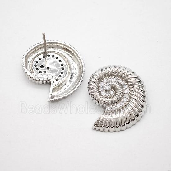 Copper Spiral Shell Stud Earrings Platinum Plated