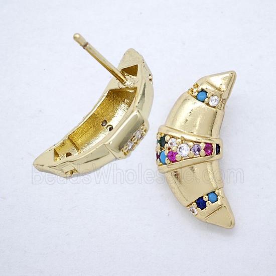 Copper Moon Stud Earrings Pave Multicolor Zirconia Gold Plated