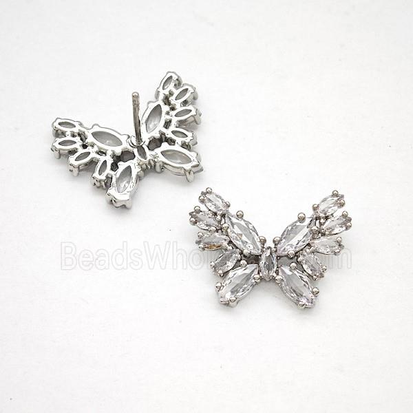 Copper Butterfly Stud Earrings Pave Zirconia Platinum Plated