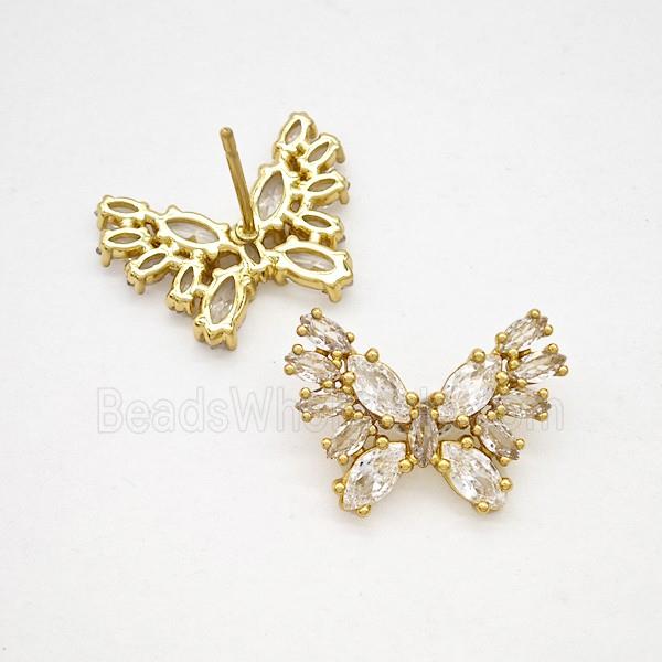 Copper Butterfly Stud Earrings Pave Zirconia Gold Plated