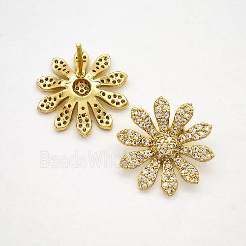 Copper Sunflower Stud Earrings Pave Zirconia Gold Plated