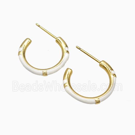Copper Stud Earrings White Enamel Gold Plated