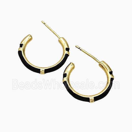 Copper Stud Earrings Black Enamel Gold Plated